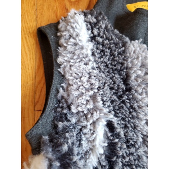 Faux Front Fur Vest St John Size P Gray Button Down - Picture 5 of 7